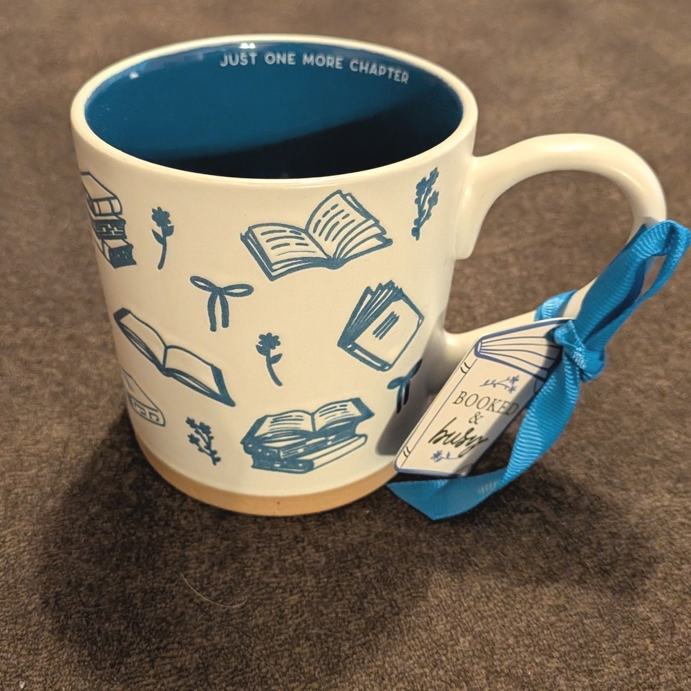 Sunday Morning Ceramics Booked & Busy Mug Blue Just One More Chapter Book Lover